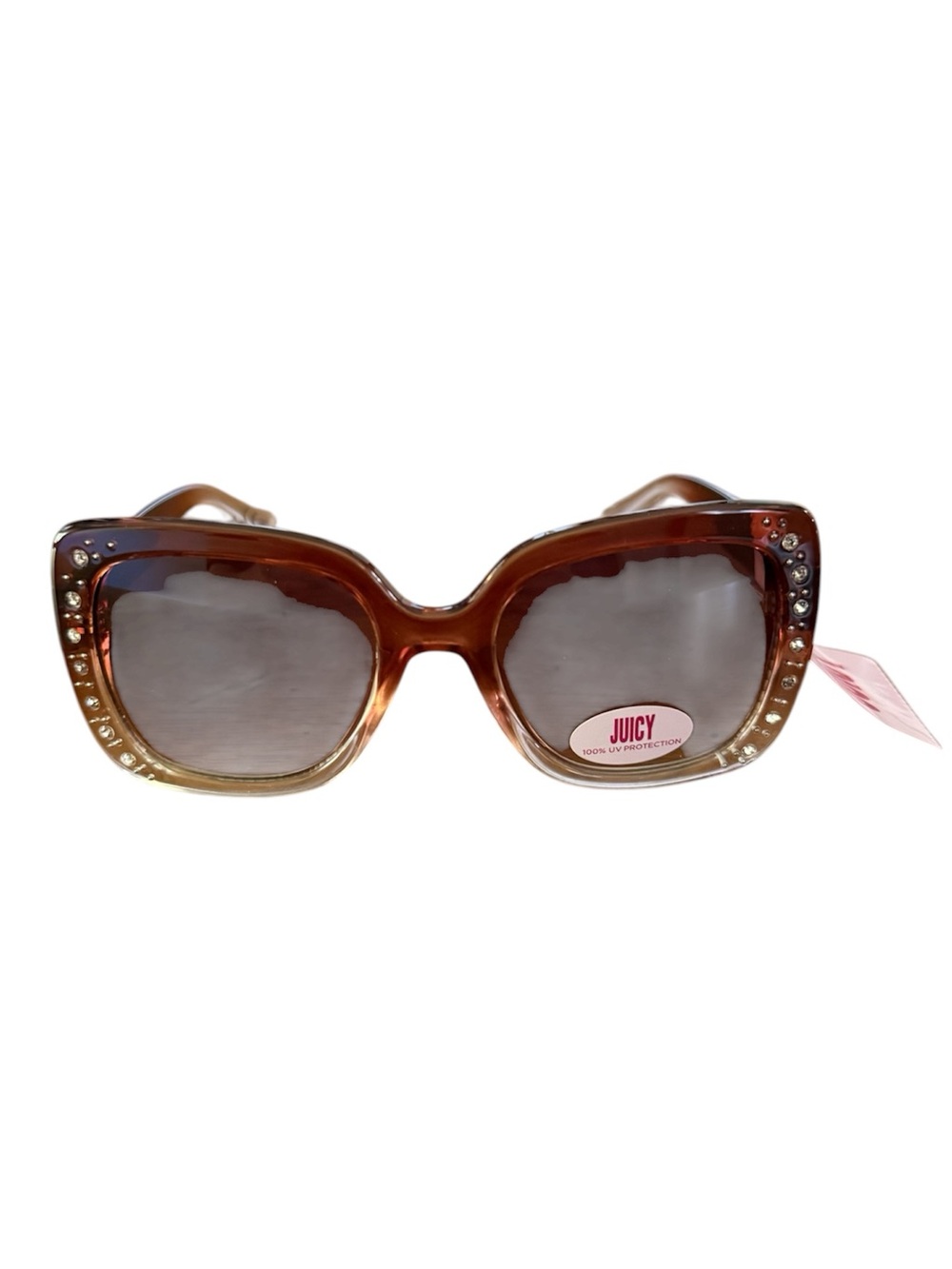 Juicy Couture Gradient Brown Square Sunglasses with Crystal Accents